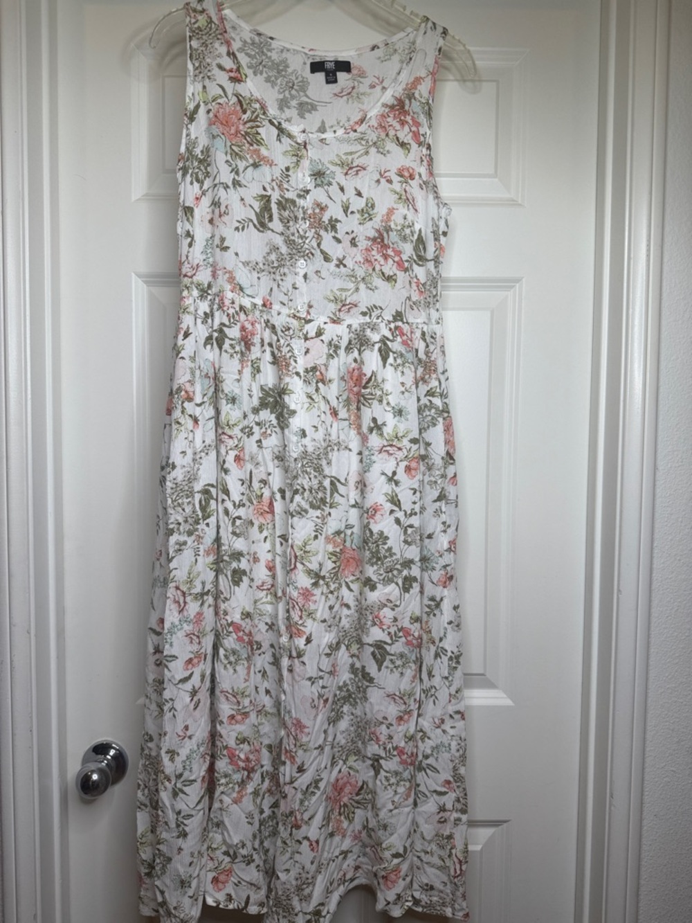 Frye sleeveless floral white button down flowy midi dress sz Sm - Picture 2 of 7